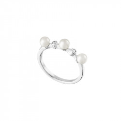 Bague trio de perles blanches en argent 925 signée Elsa Lee Paris