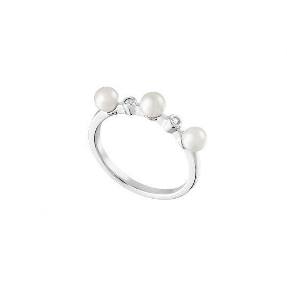 Bague trio de perles blanches en argent 925 signée Elsa Lee Paris