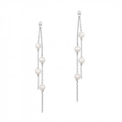 Boucles d'oreilles pendantes perles blanches en argent par Elsa Lee Paris
