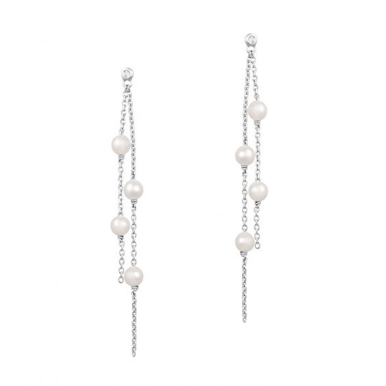 Boucles d'oreilles pendantes perles blanches en argent par Elsa Lee Paris