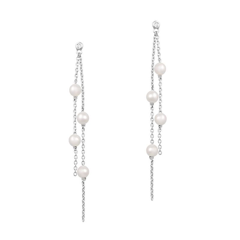 Boucles d'oreilles pendantes Elsa Lee en argent et perles blanches