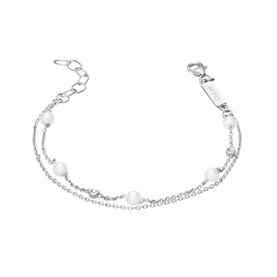 Bracelet double rang en argent et perles blanches de la collection Pureté
