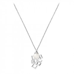 Collier perle blanche et forme carrée en argent - collier argent au motif géométrique et fractal 