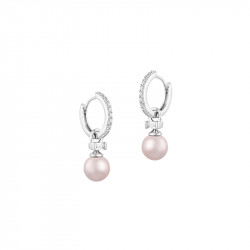 Boucles d'oreilles créoles, perles roses et zirconium taille poire, argent 925