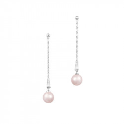 Boucles d'oreilles pendantes chainette et perles roses en argent 925 rhodié par Elsa Lee Paris 