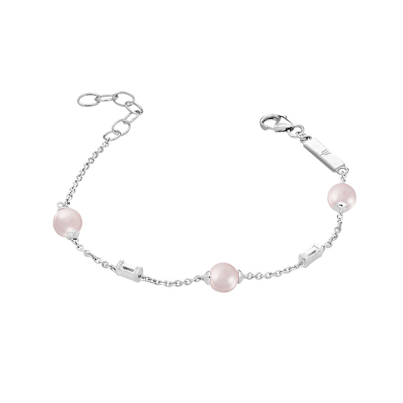Bracelet perles roses et chaine en argent 925