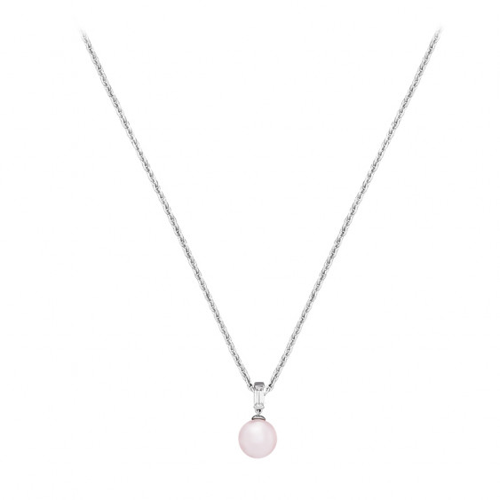 Soft pink pearl necklace in 925 silver by Elsa Lee Paris. Fall for this elegant and classic design