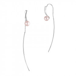 Dangling pink pearl silver earrings by Elsa Lee Paris 