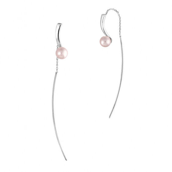 Boucles d'oreilles pendantes perles roses et argent 925 design