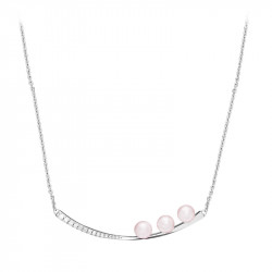 Collier pendentif perles roses, zirconiums et argent 925 design