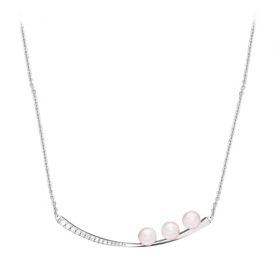 Collier pendentif perles roses, zirconiums et argent 925 design
