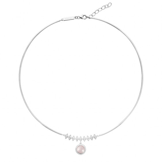 Collier jonc perle rose et losanges en argent 925 par Elsa Lee