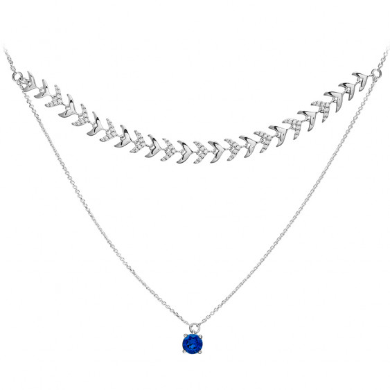 Collier double rang pierre bleue et argent inspiré de la haute joaillerie