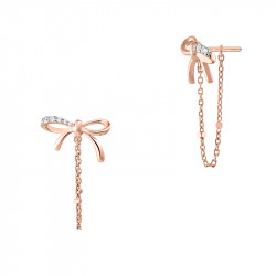 Betty Bow earrings with rose gold silver chain - Bow ear jacket earrings with rose gold chain by Elsa Lee Paris 