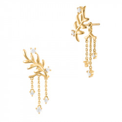 Boucles d'oreilles ear jacket dorées style couronne de lauriers, argent 925