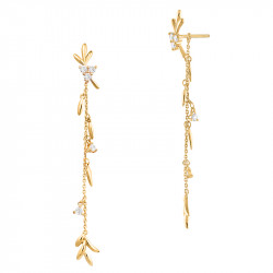 Golden laurel leaves earrings in gilded 925 silver by Elsa Lee Paris 