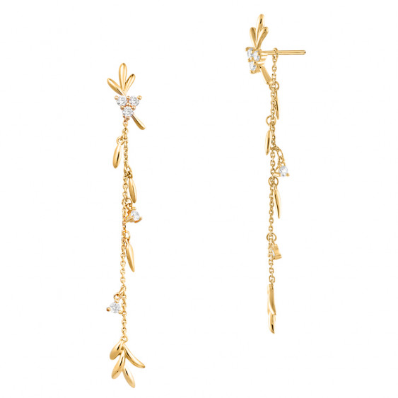 Golden laurel leaves earrings in gilded 925 silver by Elsa Lee Paris 