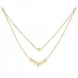 Gilded silver Laurel leaves necklace on golden double chain by Elsa Lee Paris 