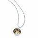 Silver necklace with its rond pendant locket and colorful enamel 