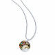 Silver necklace with its rond pendant locket and colorful enamel 