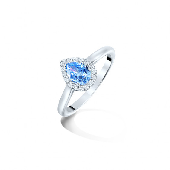 Bague taille poire bleu en argent, bague pierre forme goutte bleue Elsa Lee 