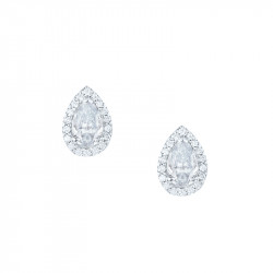 Boucles d'Oreilles Elsa Lee Paris en argent 925, avec oxydes de Zirconium blancs taille poire entourés de brillants