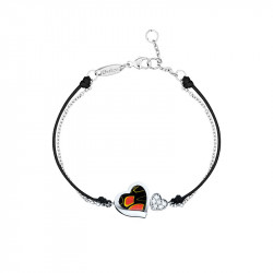 Bracelet cordon et chaîne motif coeur email en argent