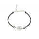 Black waxed cotton cord bracelet with its circle pendant in 925 silver 