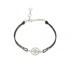 Black waxed cotton cord bracelet with its circle pendant in 925 silver 