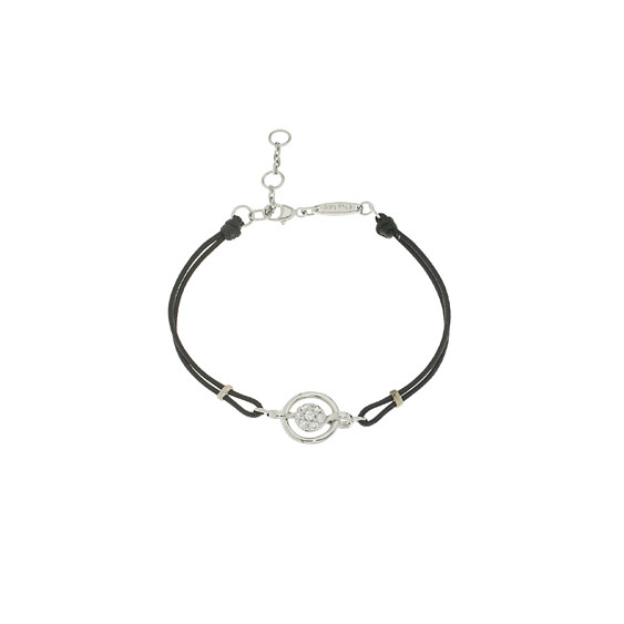 Bracelet cordon Noir double rang avec son motif en argent cercle par Elsa Lee Paris 