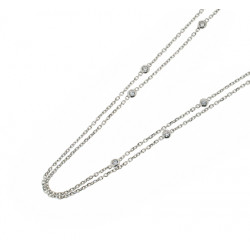 Double row silver chain necklace with close set cubics zirconia 