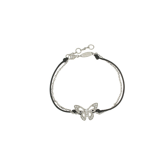 Black cord silver Butterfly Bracelet by Elsa Lee Paris