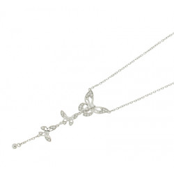 Silver butterfly Tie necklace with its long pendant and cubics zirconia sets on the wings by Elsa Lee Paris