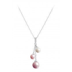 Elsa Lee Paris sterling silver necklace with dangling pink pearls and pink Cubic Zirconia, from Life in Pink collection