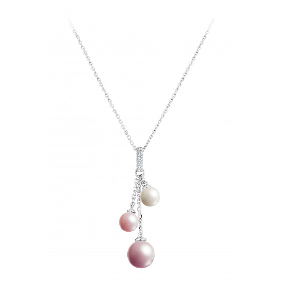 Elsa Lee Paris sterling silver necklace with dangling pink pearls and pink Cubic Zirconia, from Life in Pink collection