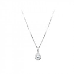 Collier argent 925 rhodié et zirconiums, pendentif forme poire