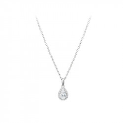 Necklace 925 silver rhodium and zirconium, pear shape pendant 