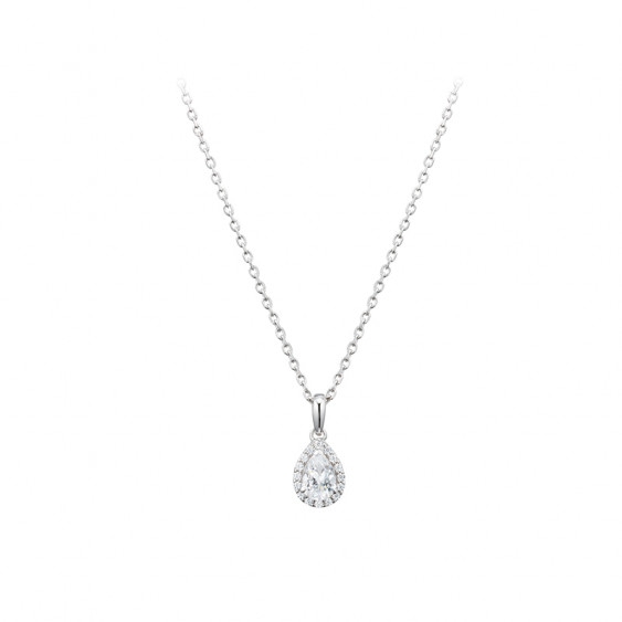 Necklace 925 silver rhodium and zirconium, pear shape pendant 
