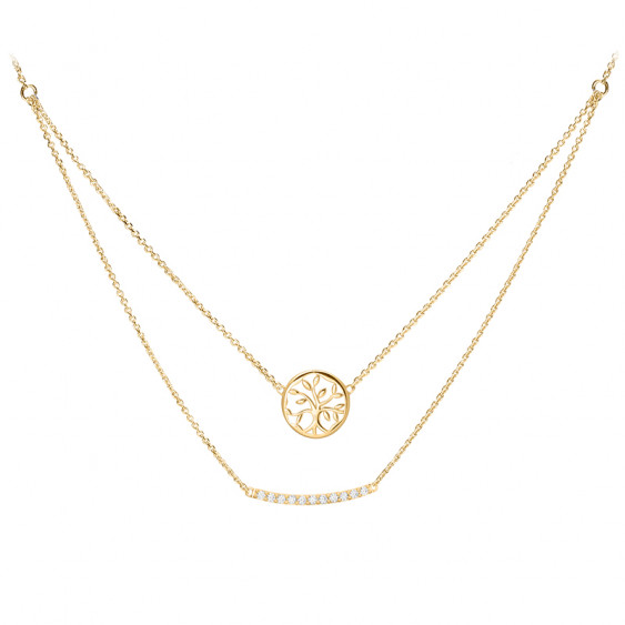 Collier double chaine médaillon Arbre de Vie plaqué or jaune, argent 925