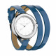 Montre Elsa Lee paris avec cadran argent et bracelet double cuir bleu