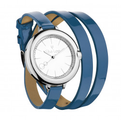 Montre Elsa Lee paris avec cadran argent et bracelet double cuir bleu