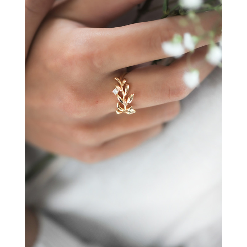 Bague couronne de laurier doree a l or fin argent 925 Elsa Lee