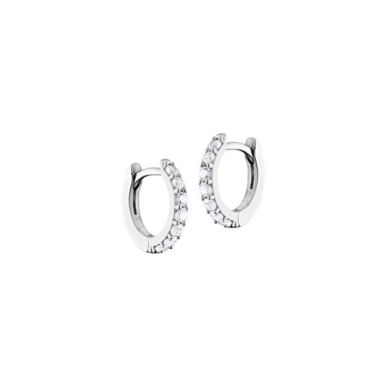 Elsa Lee Paris sterling silver earrings, hoop earrings covered by diamond cut clear Cubic Zirconia