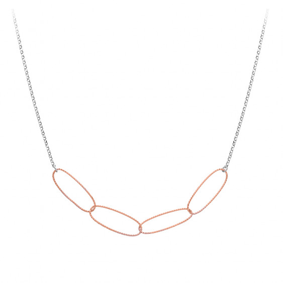 Silver necklace with rose gold silver link with hammered effect by Elsa Lee Paris 