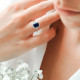 Sapphire Blue ring with its emerald cut cubic zirconia by Elsa Lee. Silver ring blue stone square