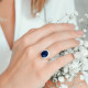 Oval cut sapphire blue ring in 925 silver traditional design by Elsa Lee Paris 