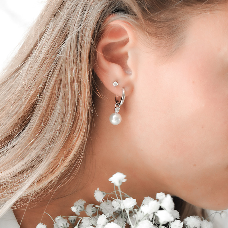 Boucles d'Oreilles Pendante avec Perle (Argent)