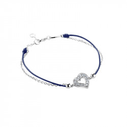 Elsa Lee Paris, clear spirit collection Bracelet in sterling rhodium coated silver and cubics zirconia, waxed baby blue cotton