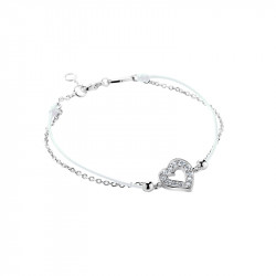 Elsa Lee Paris, clear spirit collection Bracelet in sterling rhodium coated silver and cubics zirconia, waxed white cotton