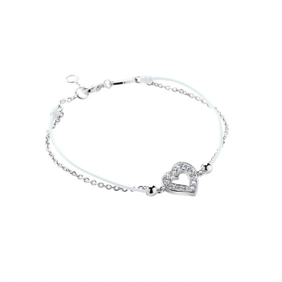 Elsa Lee Paris, clear spirit collection Bracelet in sterling rhodium coated silver and cubics zirconia, waxed white cotton